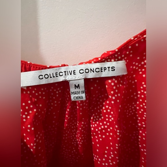 Collective Collections Red with White Dots Spaghetti Strap with Ruffles Top - Picture 2 of 3